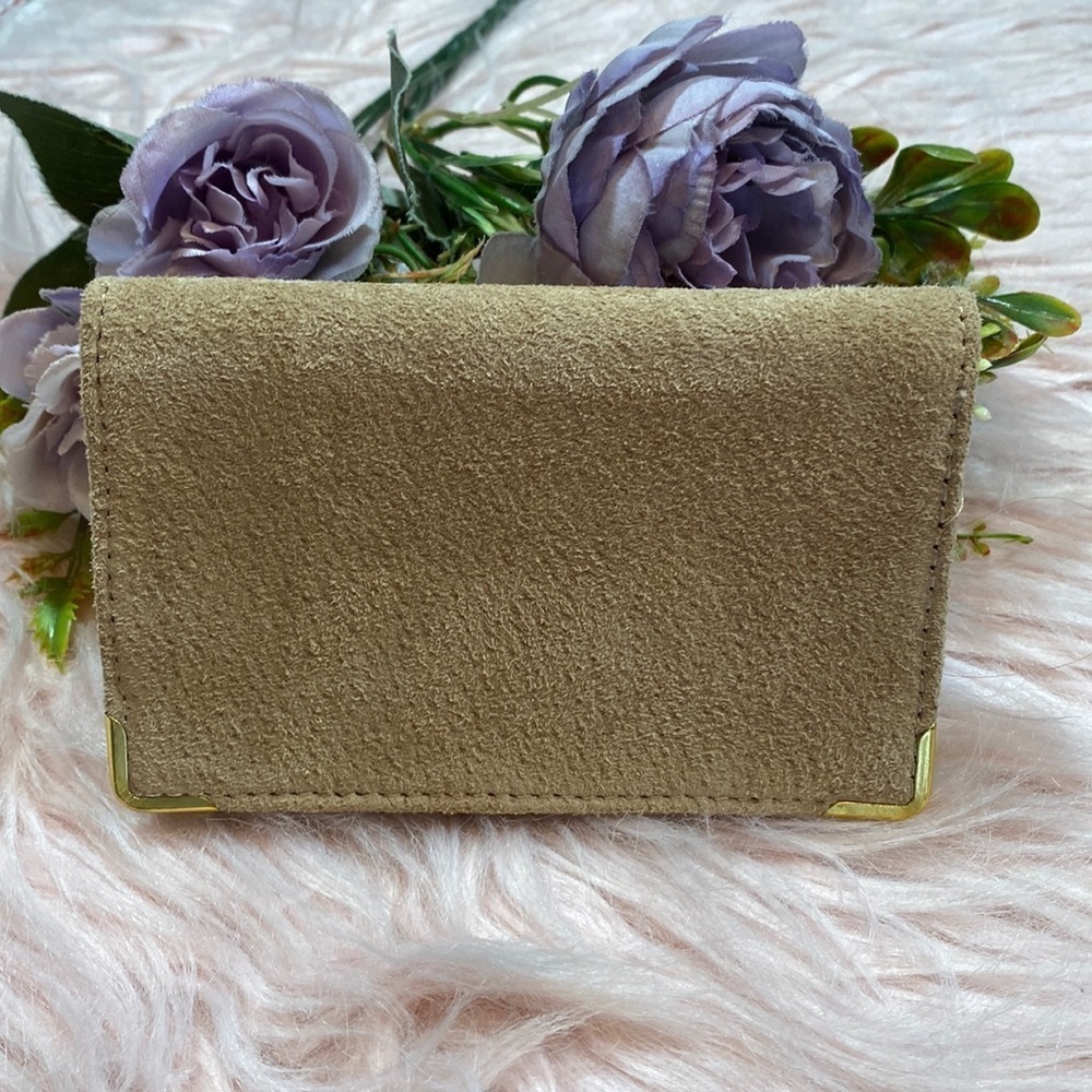 Suede Card & Key Holder Wallet in Tan
